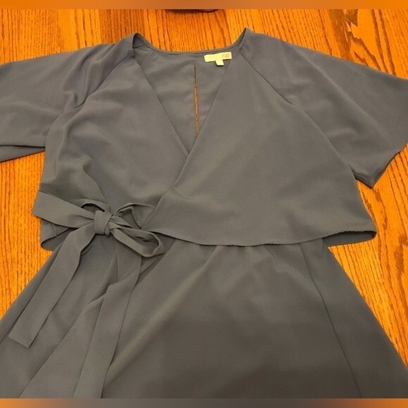 Gianni Bini Iris Blue Grey Mini Wrap Dress with Cut Out Sleeves - Picture 2 of 14